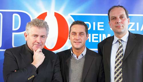 Andreas Mölzer, H.-C. Strache und Johannes Hübner (v.l.n.r.), Bild: R. Lizar